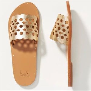 Beek by Two Birds Pitta Mockingbird slides in Platino perforated leather. NWOT